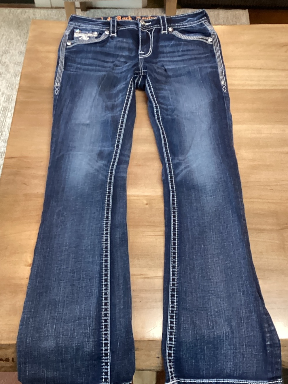 Rock Revival Blue Flare Jeans with Contrast Stitching